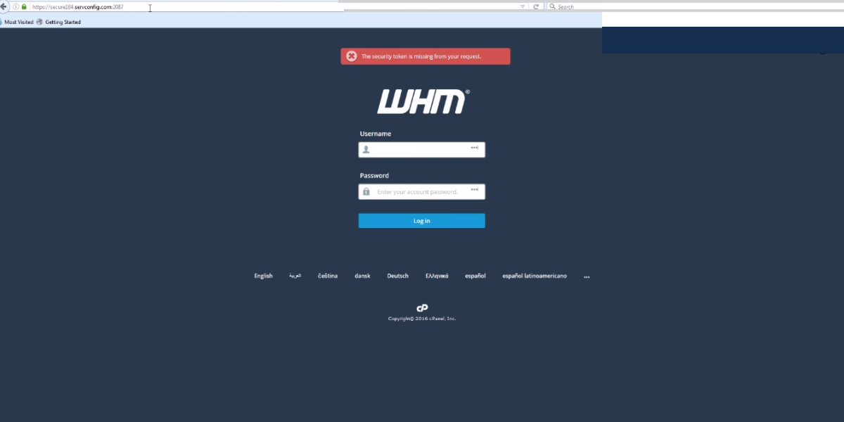 WHM Login Page