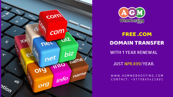 Get Free ".com" Domain Transfer with 1 year Renewal at Just NPR-899/year.